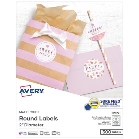 Avery Labels, 2""Rd, Perm, Wt, 300Pk AVE22877